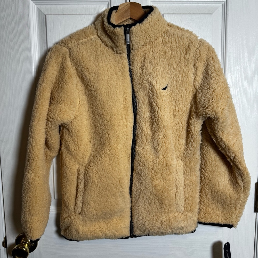 Nautica Kids Sherpa Fleece Zip Jacket Tan – Size M (10/12) NWT